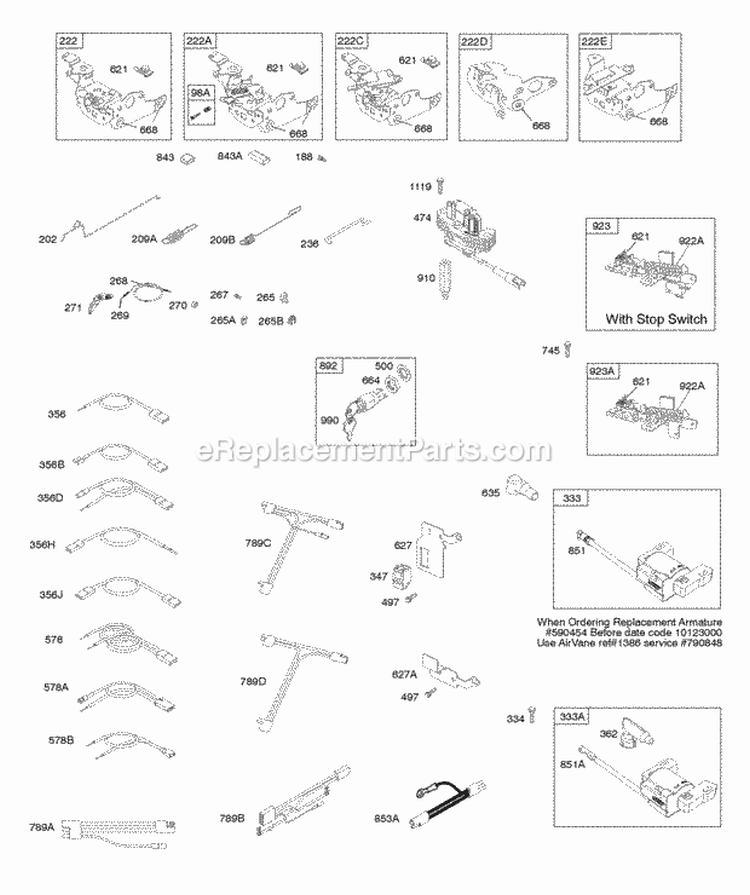 Controls Electrical Flywheel Brake Ignition Diagram and Parts List for 126T02-0289-B1  Briggs and Stratton Engine